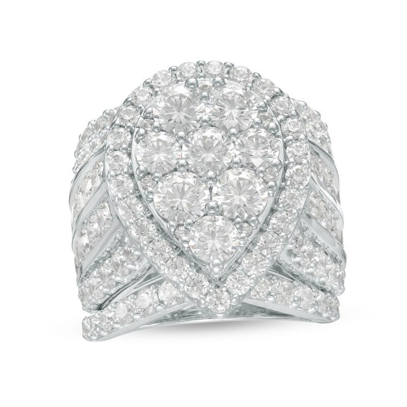 Main Image 1 of 7 CT. T.W. Pear-Shaped Multi-Diamond Frame Multi-Row Three Piece Bridal Set in 14K White Gold