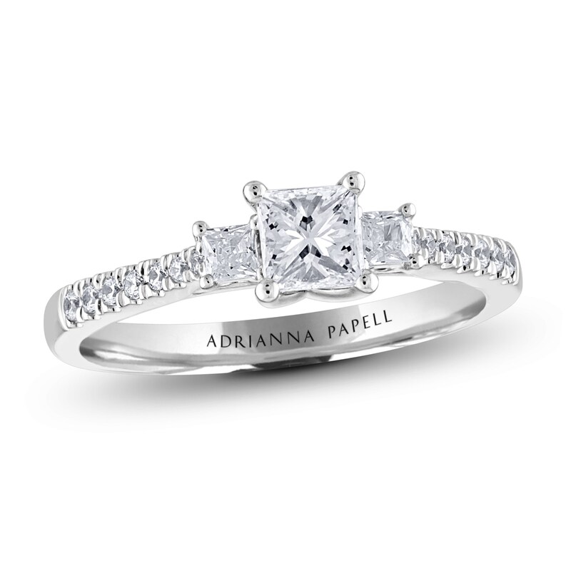 Adrianna Papell 3/4 CT. T.W. Certified Princess-Cut Diamond Three Stone Engagement Ring in 14K Two-Tone Gold (I/I1)