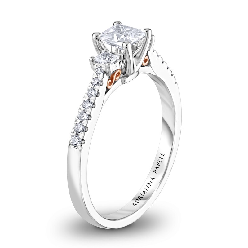 Adrianna Papell 3/4 CT. T.W. Certified Princess-Cut Diamond Three Stone Engagement Ring in 14K Two-Tone Gold (I/I1)