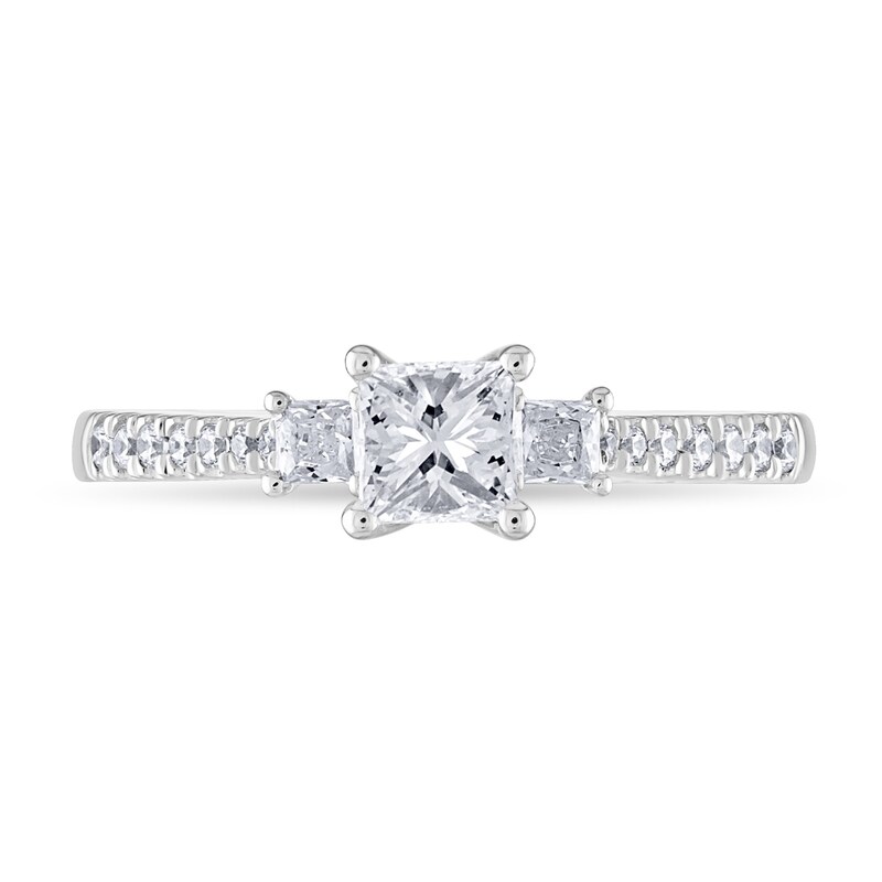 Adrianna Papell 3/4 CT. T.W. Certified Princess-Cut Diamond Three Stone Engagement Ring in 14K Two-Tone Gold (I/I1)