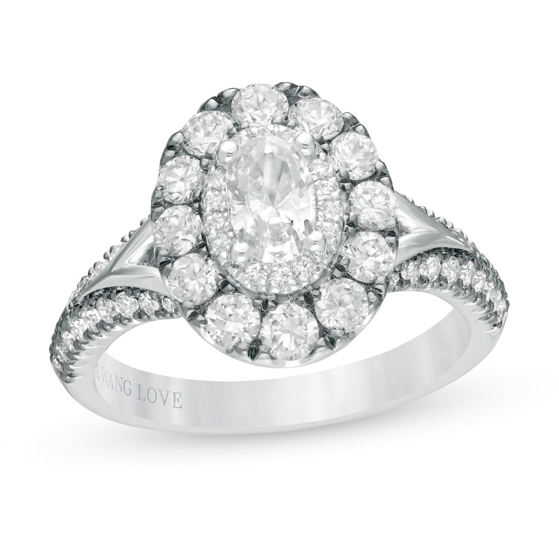 Main Image 1 of Vera Wang Love Collection 1-1/2 CT. T.W. Oval Diamond Frame Engagement Ring in 14K White Gold with Black Rhodium