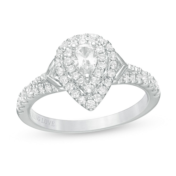 Vera Wang Love Collection 3 4 Ct T W Pear Shaped Diamond Double Frame Engagement Ring In 14k White Gold Zales Outlet