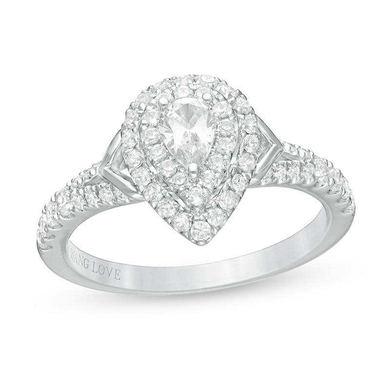 Vera Wang Love Collection 3/4 CT. T.W. Pear-Shaped Diamond Double Frame Split Shank Engagement Ring in 14K White Gold