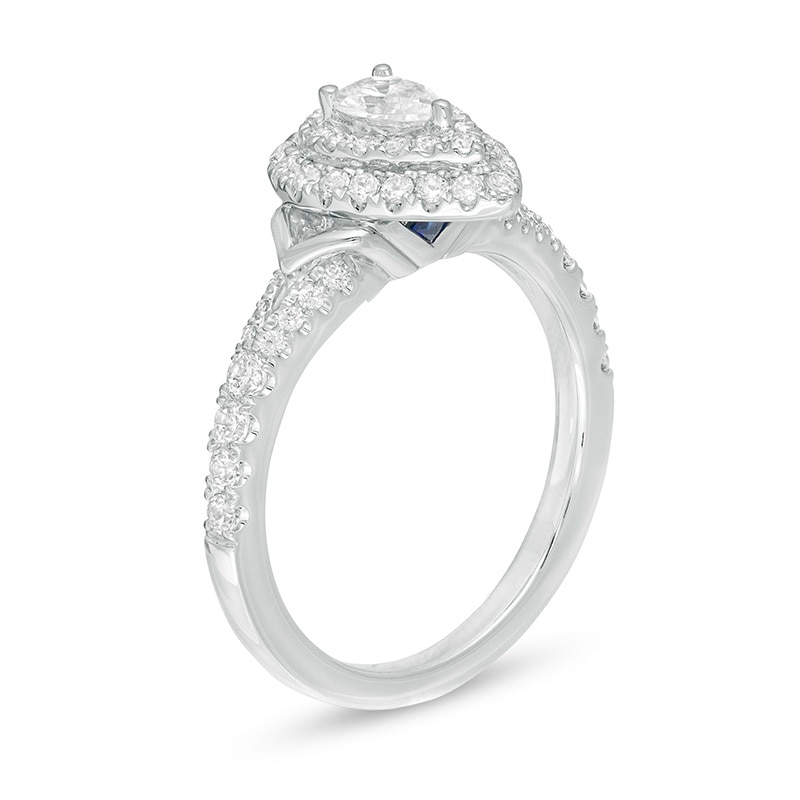 Main Image 2 of Vera Wang Love Collection 3/4 CT. T.W. Pear-Shaped Diamond Double Frame Split Shank Engagement Ring in 14K White Gold