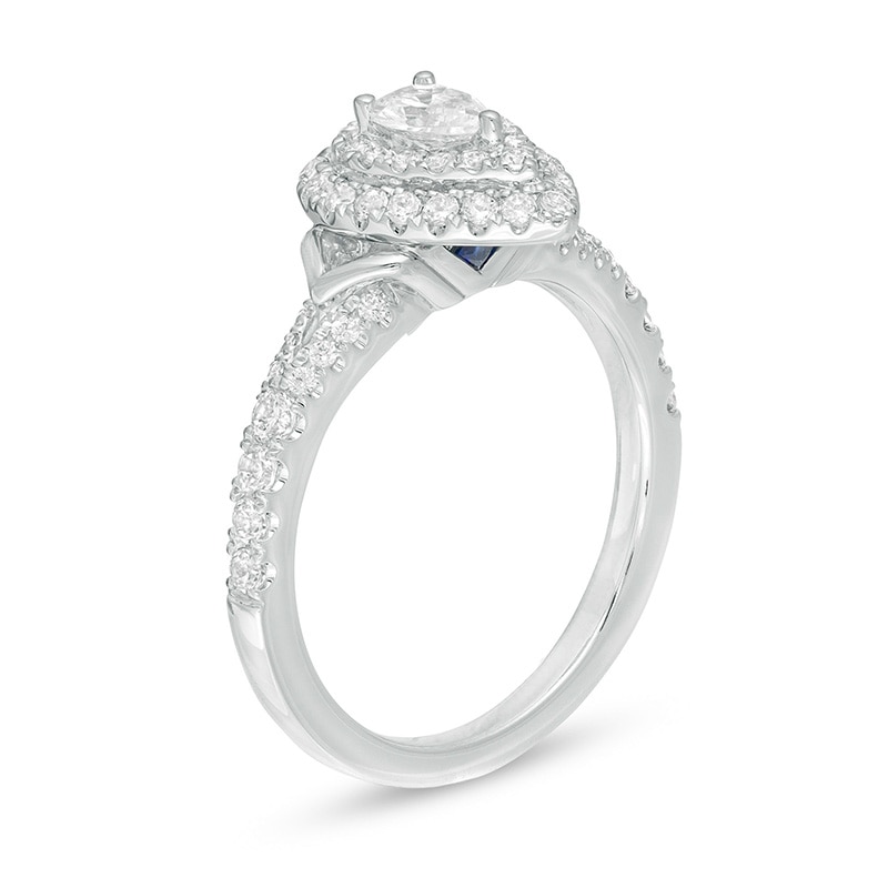 Vera Wang Love Collection 3/4 CT. T.W. Pear-Shaped Diamond Double Frame Split Shank Engagement Ring in 14K White Gold