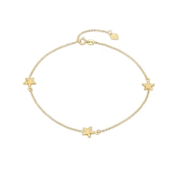 Textured Starfish Station Adjustable Anklet in 10K Gold - 10&quot;