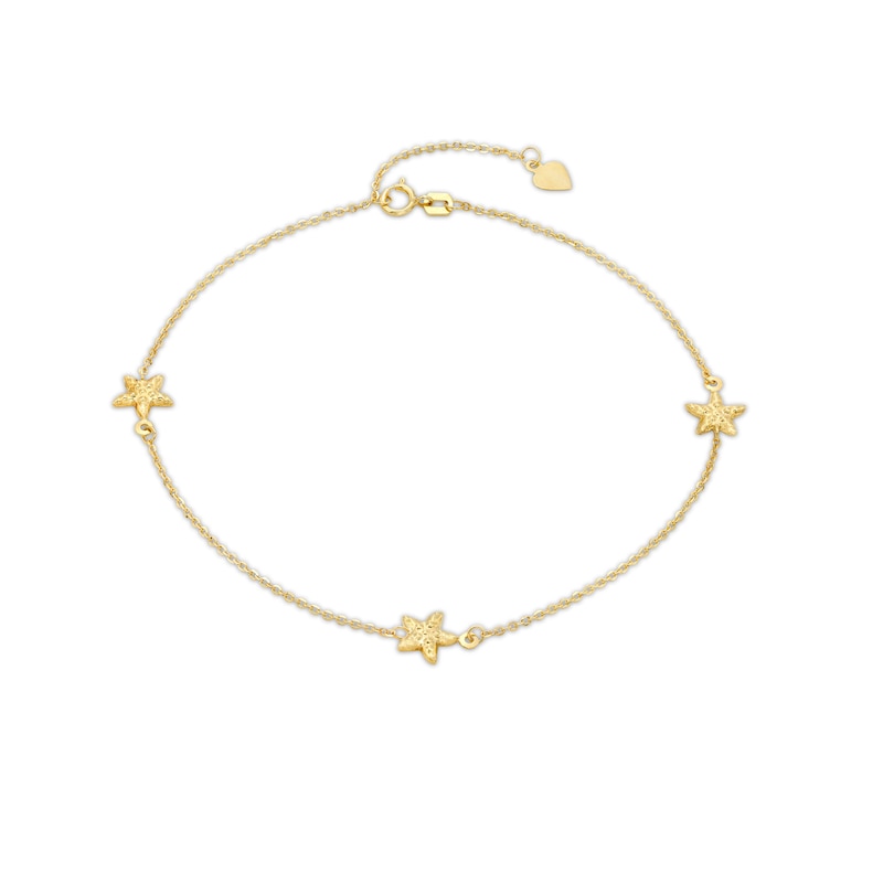 Main Image 1 of Textured Starfish Station Adjustable Anklet in 10K Gold - 10"