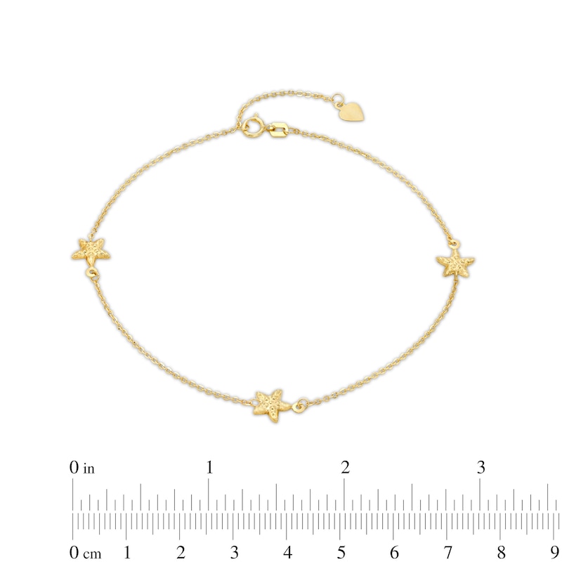 Main Image 4 of Textured Starfish Station Adjustable Anklet in 10K Gold - 10"