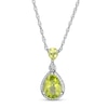 Thumbnail Image 0 of Pear-Shaped Peridot and White Lab-Created Sapphire Rope Frame Drop Pendant in Sterling Silver