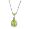 Thumbnail Image 1 of Pear-Shaped Peridot and White Lab-Created Sapphire Rope Frame Drop Pendant in Sterling Silver