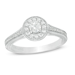 Vera Wang Love Collection 1/2 CT. T.W. Diamond Frame Vintage-Style Engagement Ring in 14K White Gold
