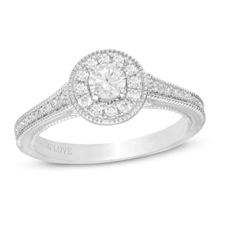 Main Image 1 of Vera Wang Love Collection 1/2 CT. T.W. Diamond Frame Vintage-Style Engagement Ring in 14K White Gold