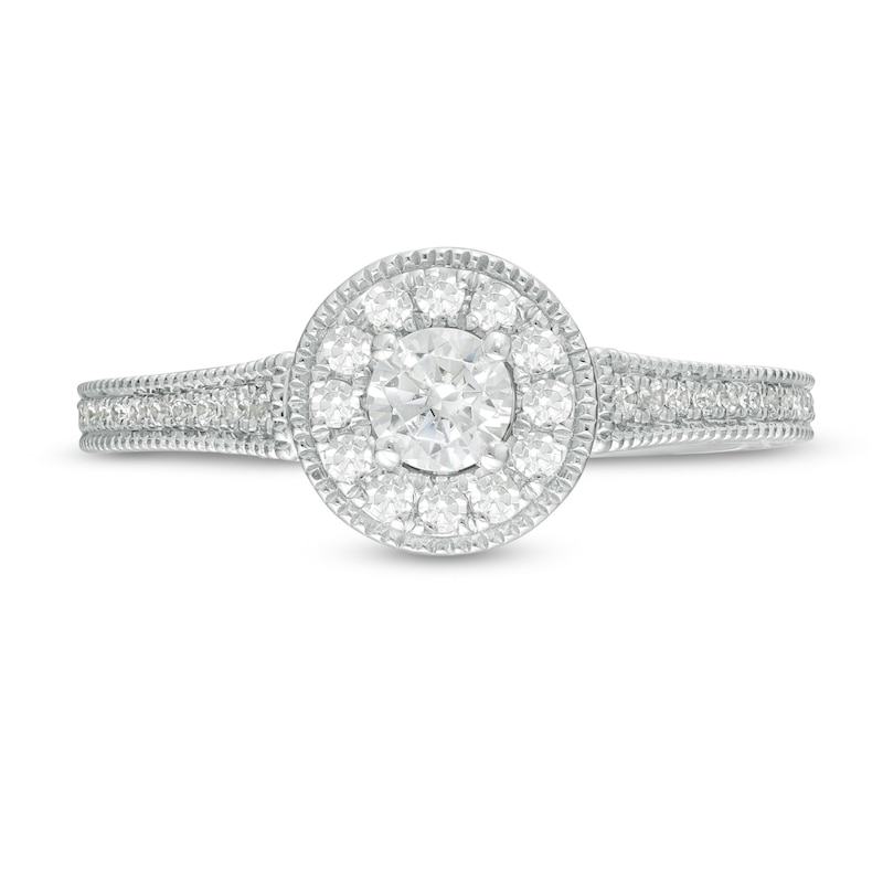 Main Image 3 of Vera Wang Love Collection 1/2 CT. T.W. Diamond Frame Vintage-Style Engagement Ring in 14K White Gold