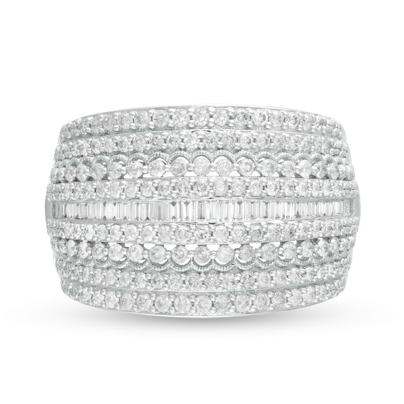 Main Image 4 of 1 CT. T.W. Diamond Multi-Row Vintage-Style Anniversary Ring in 10K White Gold