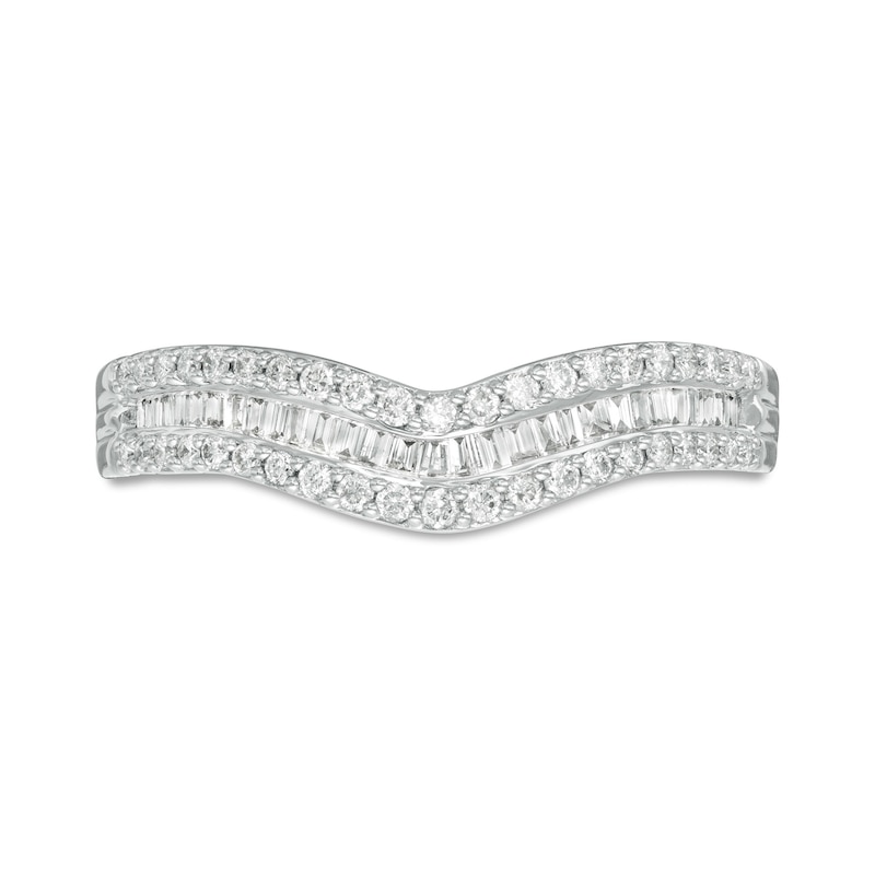 1/3 CT. T.W. Baguette and Round Diamond Contour Anniversary Band in 14K White Gold