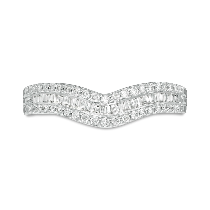 Main Image 4 of 1/3 CT. T.W. Baguette and Round Diamond Contour Anniversary Band in 14K White Gold