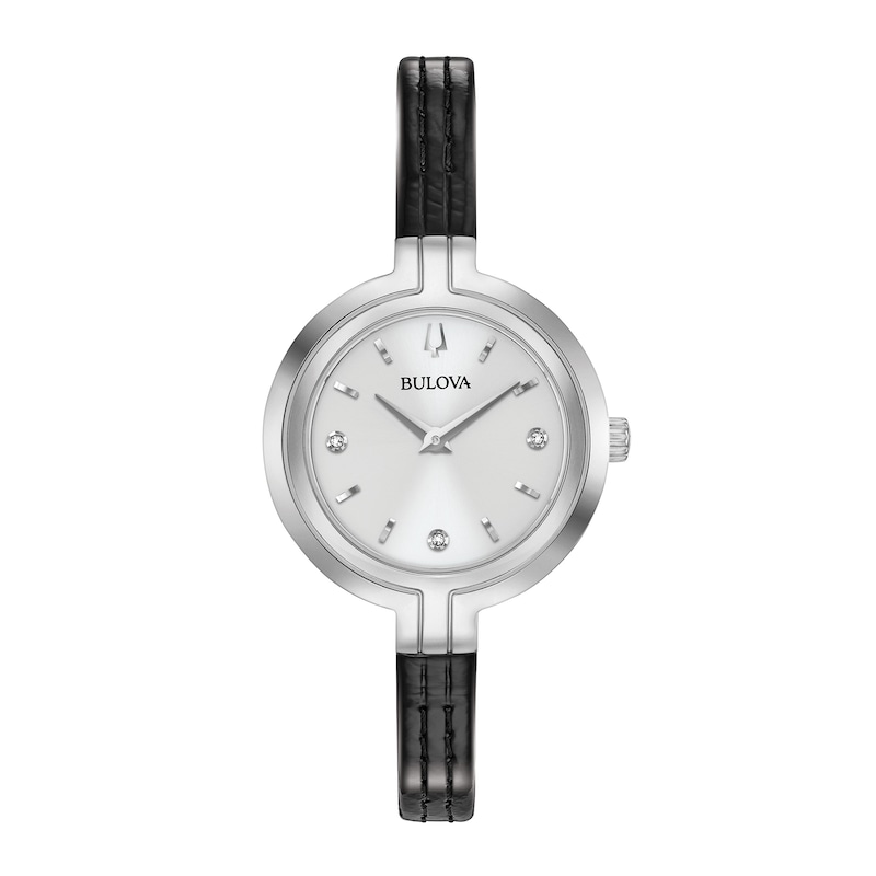 Main Image 1 of Ladies' Bulova Rhapsody Diamond Accent Leather Strap Watch with Silver-Tone Dial (Model: 96P211)