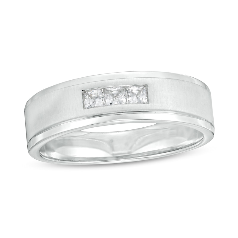 Main Image 1 of Men's 1/4 CT. T.W. Square-Cut Diamond Three Stone Wedding Band in 10K White Gold