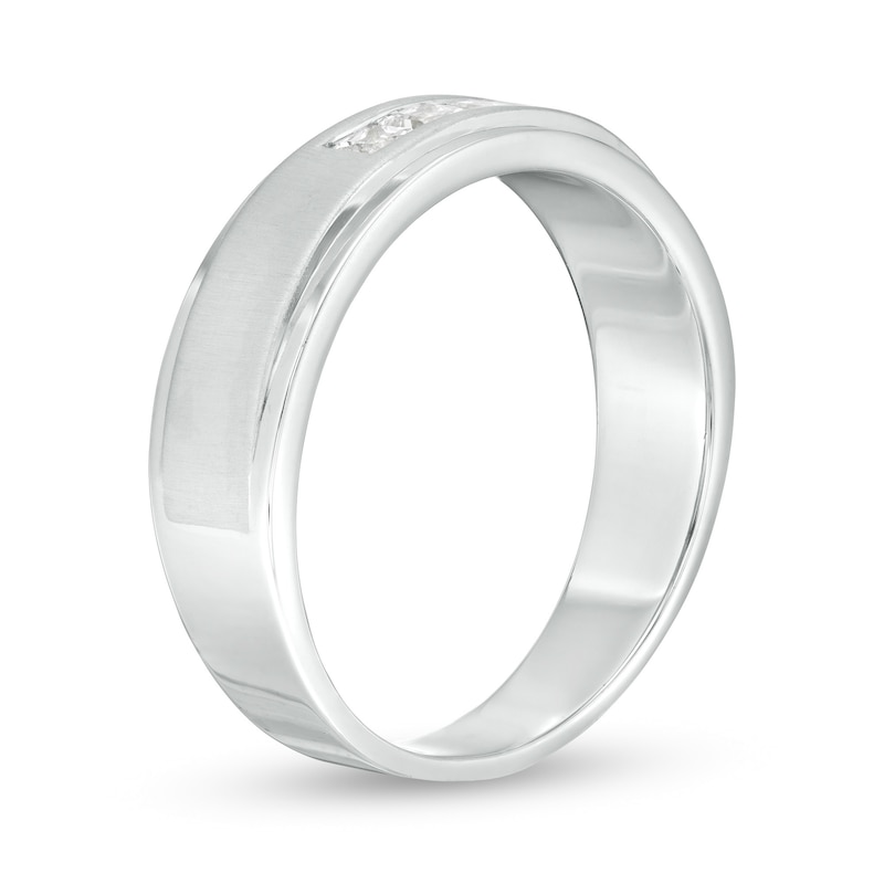 Main Image 3 of Men's 1/4 CT. T.W. Square-Cut Diamond Three Stone Wedding Band in 10K White Gold