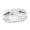 Thumbnail Image 1 of Men's 1/20 CT. T.W. Diamond Five Stone Slant Antique-Finish Double Cross Wedding Band in 10K White Gold