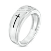 Thumbnail Image 3 of Men's 1/20 CT. T.W. Diamond Five Stone Slant Antique-Finish Double Cross Wedding Band in 10K White Gold