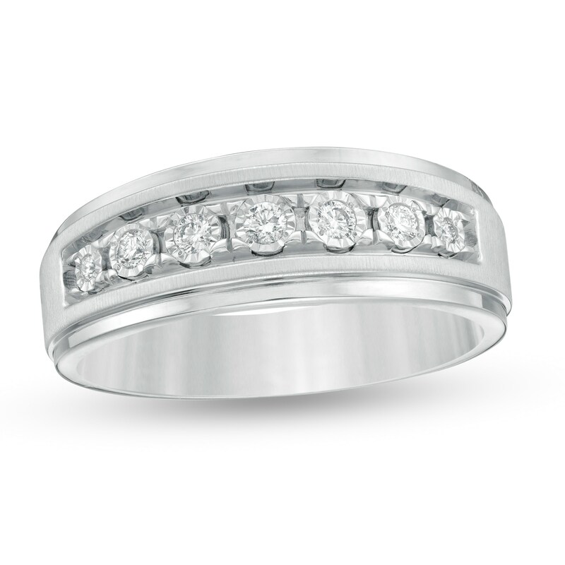Main Image 1 of 1/6 CT. T.W. Diamond Seven Stone Wedding Band in Sterling Silver