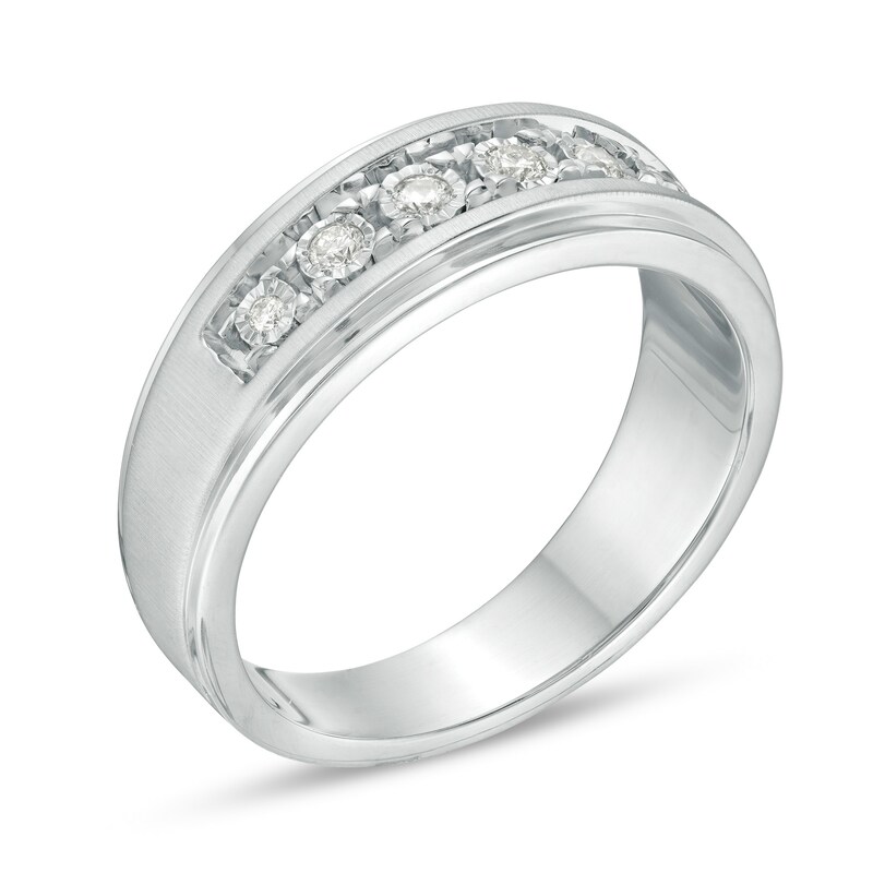 Main Image 2 of 1/6 CT. T.W. Diamond Seven Stone Wedding Band in Sterling Silver