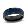 Thumbnail Image 1 of Men's 8.0mm Geometric Pattern Wedding Band in Black and Blue IP Tantalum - Size 10