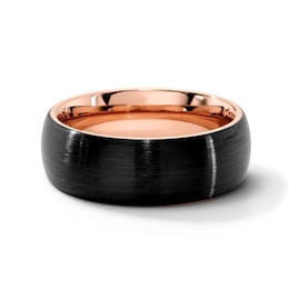 8.0mm Brushed Low Dome Wedding Band in Tungsten with Black and Rose Ion Plate