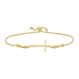 Curved Sideways Cross Bolo Bracelet in 10K Gold - 9.25"