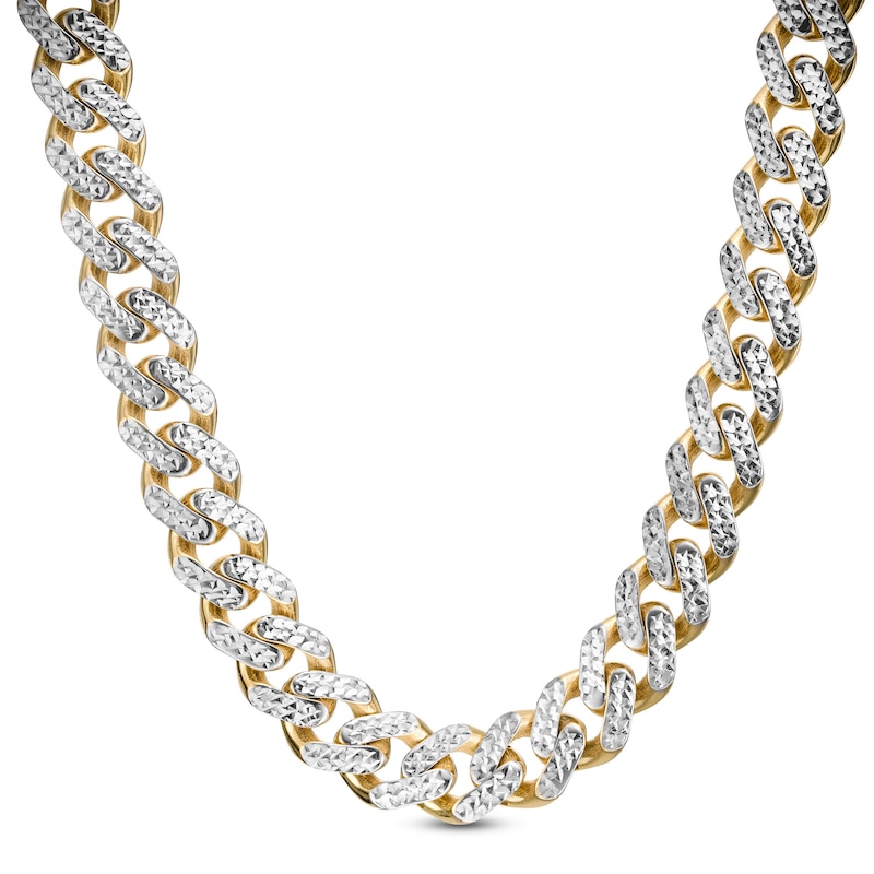 Main Image 1 of 9.5mm Diamond-Cut Curb Chain Necklace in Hollow 14K Two-Tone Gold - 22"