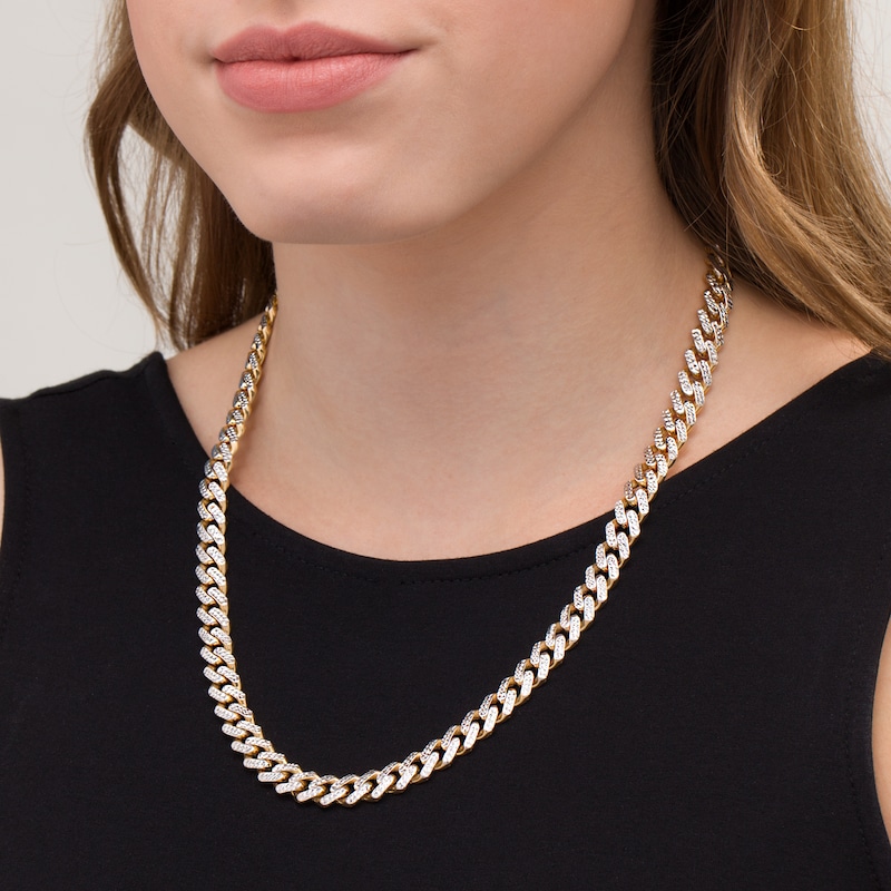 Main Image 2 of 9.5mm Diamond-Cut Curb Chain Necklace in Hollow 14K Two-Tone Gold - 22"