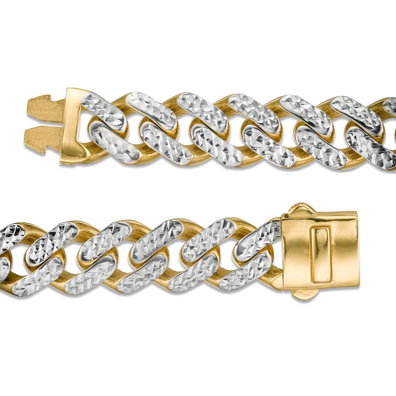 Main Image 3 of 9.5mm Diamond-Cut Curb Chain Necklace in Hollow 14K Two-Tone Gold - 22"
