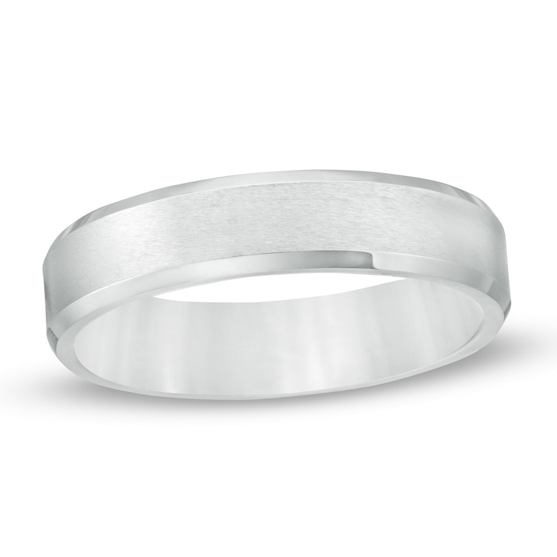 Main Image 1 of 5.0mm Brushed Inlay Beveled Edge Wedding Band in Tungsten
