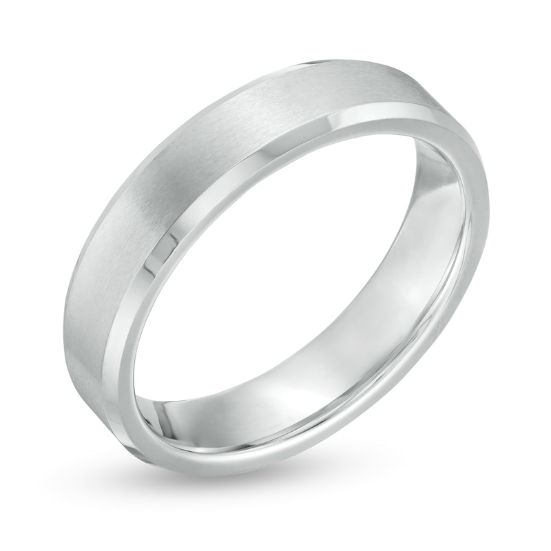 Main Image 2 of 5.0mm Brushed Inlay Beveled Edge Wedding Band in Tungsten