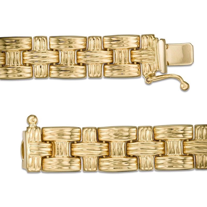 Main Image 3 of Textured Basket Weave Link Bracelet in 14K Gold - 7.25"