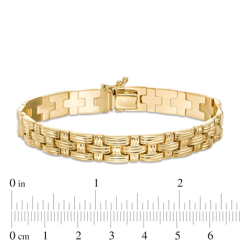 Main Image 4 of Textured Basket Weave Link Bracelet in 14K Gold - 7.25"