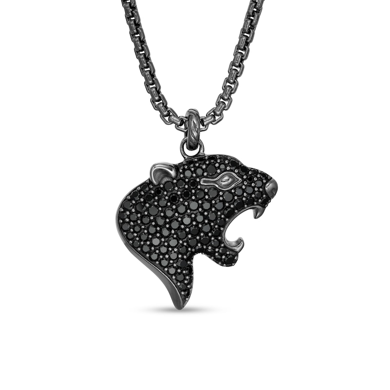 Main Image 1 of EFFY™ Collection Men's Black Spinel Panther Pendant in Sterling Silver with Black Rhodium