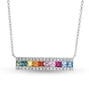 Thumbnail Image 0 of EFFY™ Collection Princess-Cut Multi-Color Sapphire and 1/8 CT. T.W. Diamond Bar Necklace in 14K White Gold