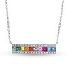 Thumbnail Image 1 of EFFY™ Collection Princess-Cut Multi-Color Sapphire and 1/8 CT. T.W. Diamond Bar Necklace in 14K White Gold