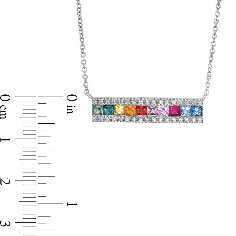 EFFY™ Collection Princess-Cut Multi-Color Sapphire and 1/8 CT. T.W. Diamond Bar Necklace in 14K White Gold