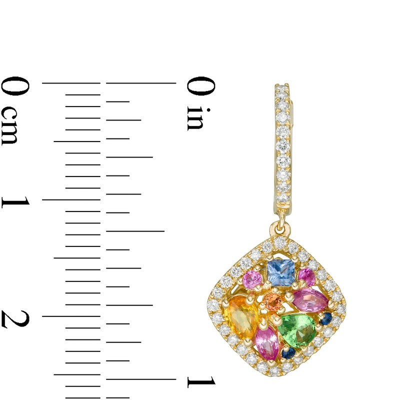 Main Image 2 of EFFY™ Collection Multi-Gemstone Cluster and 3/8 CT. T.W. Diamond Frame Drop Earrings in 14K Gold