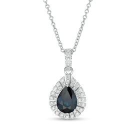EFFY™ Collection Pear-Shaped Blue Sapphire and 1/4 CT. T.W. Diamond Frame Pendant in 14K White Gold