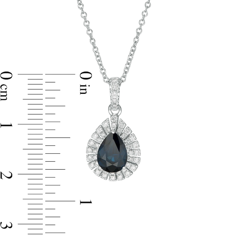 Main Image 2 of EFFY™ Collection Pear-Shaped Blue Sapphire and 1/4 CT. T.W. Diamond Frame Pendant in 14K White Gold