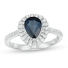 Thumbnail Image 0 of EFFY™ Collection Pear-Shaped Blue Sapphire and 1/4 CT. T.W. Diamond Frame Ring in 14K White Gold