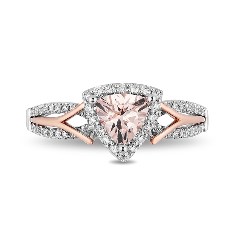Main Image 3 of Enchanted Disney Aurora 6.0mm Trillion-Cut Morganite and 1/4 CT. T.W. Diamond Engagement Ring in 14K Two-Tone Gold