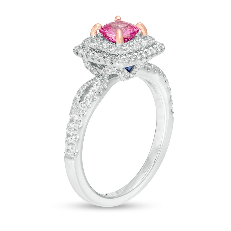 Vera Wang Love Collection Certified Cushion-Cut Sapphire and 3/4 CT. T.W. Diamond Engagement Ring in 14K White Gold