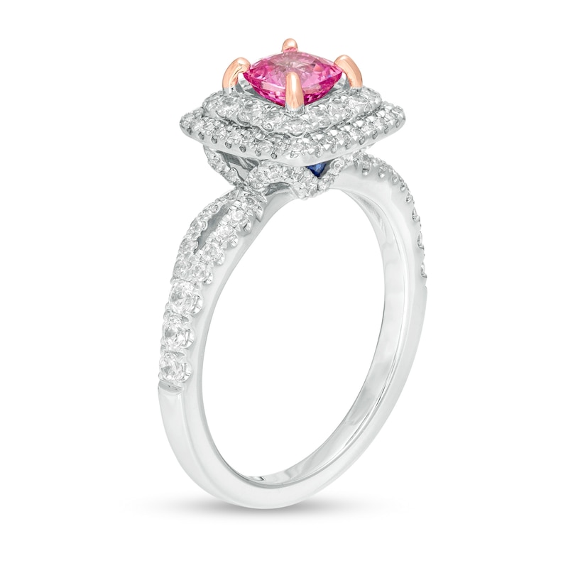 Main Image 2 of Vera Wang Love Collection Certified Cushion-Cut Sapphire and 3/4 CT. T.W. Diamond Engagement Ring in 14K White Gold