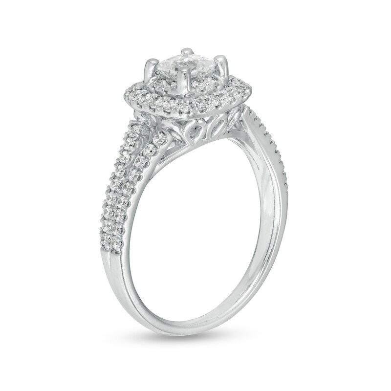 Main Image 3 of 1 CT. T.W. Princess-Cut Diamond Cushion Frame Split Shank Engagement Ring in 14K White Gold