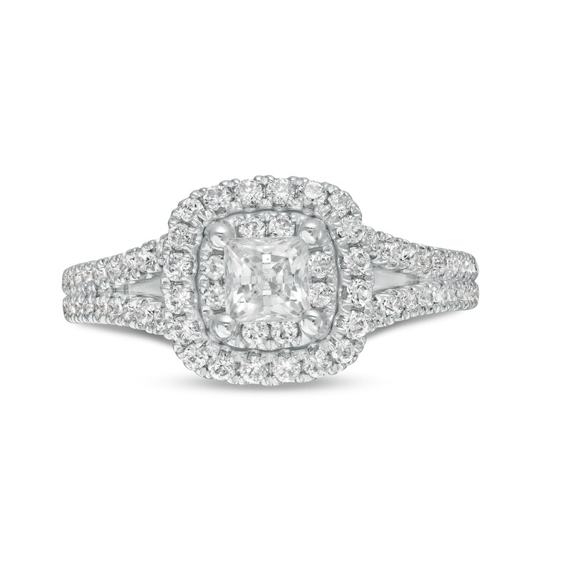 Main Image 4 of 1 CT. T.W. Princess-Cut Diamond Cushion Frame Split Shank Engagement Ring in 14K White Gold